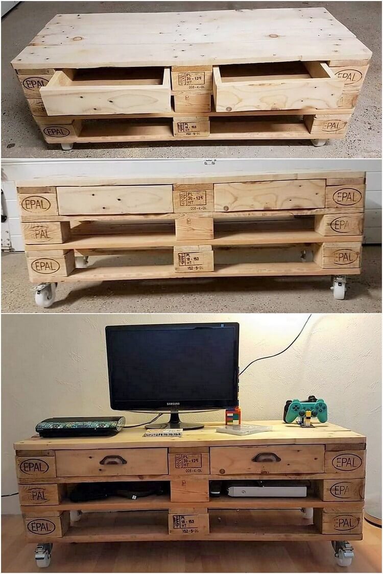 Pallet Media Table with Drawers