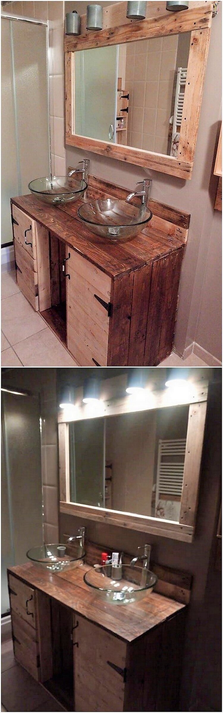 Pallet Sink and Mirror Frame with Lights