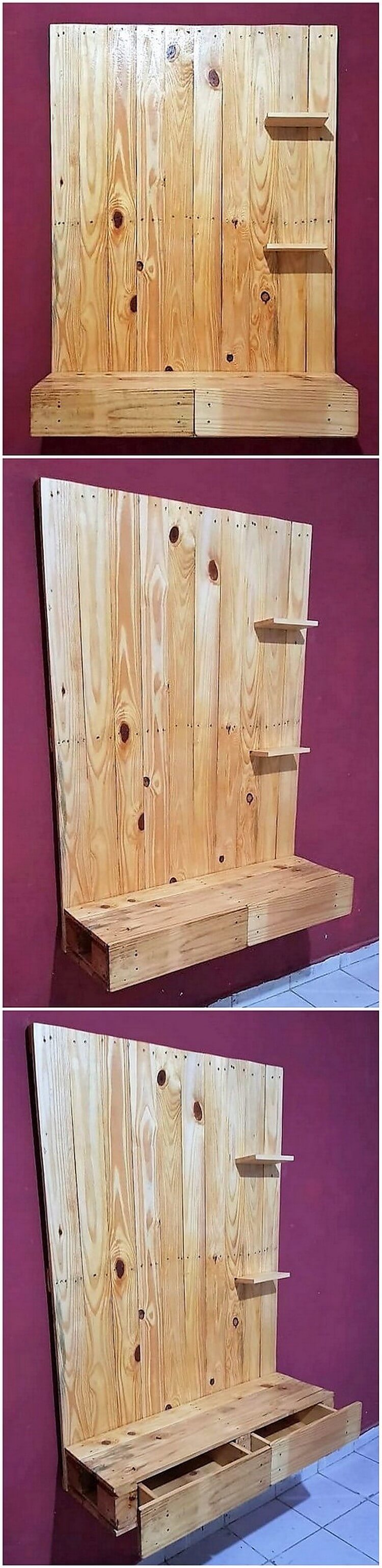 Pallet Wall LED Holder with Drawers