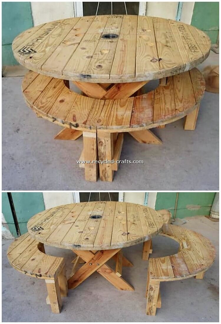 Round Top Pallet Table and Benches