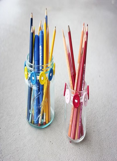 Button Jar Recycled Pencil Holder