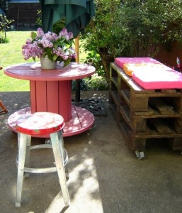 Repurposed Wooden Spool Colorful Table