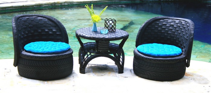 Recycled Tires Round Table and Chairs