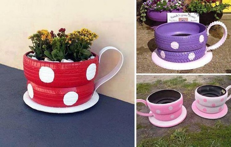 DIY Recycled Tire Teacup Planter