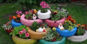 Recycled Colorful Tires Planter