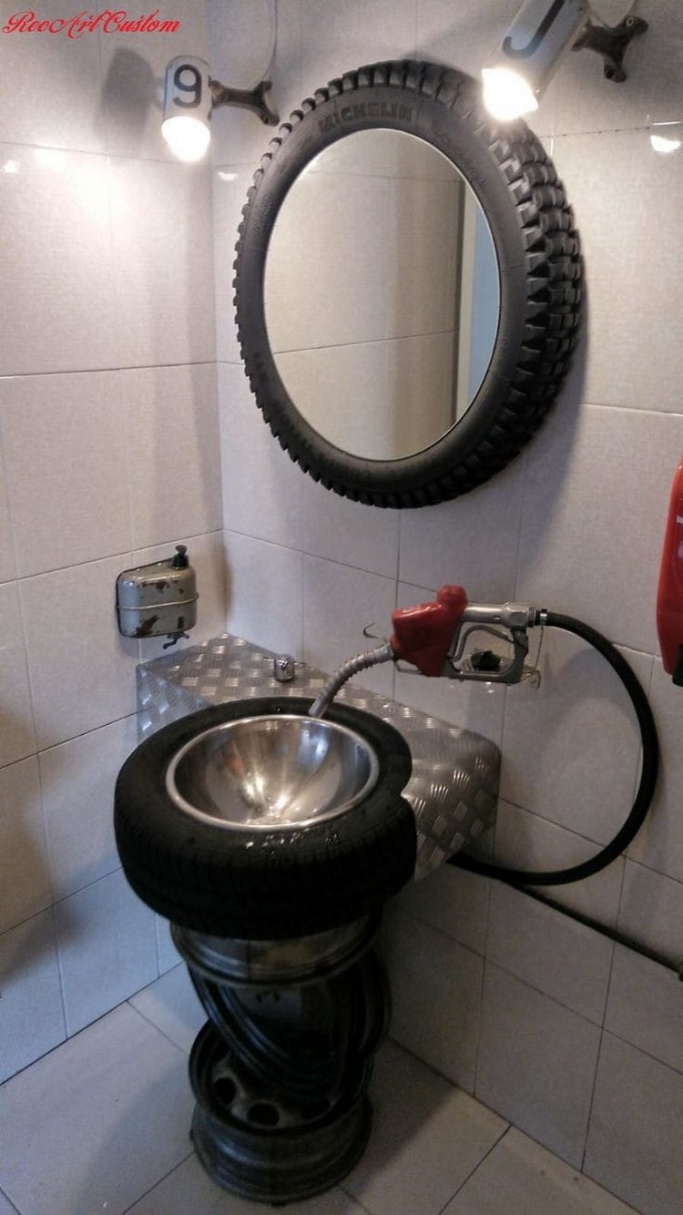 Tires Recycled Mirror Frame and Sink