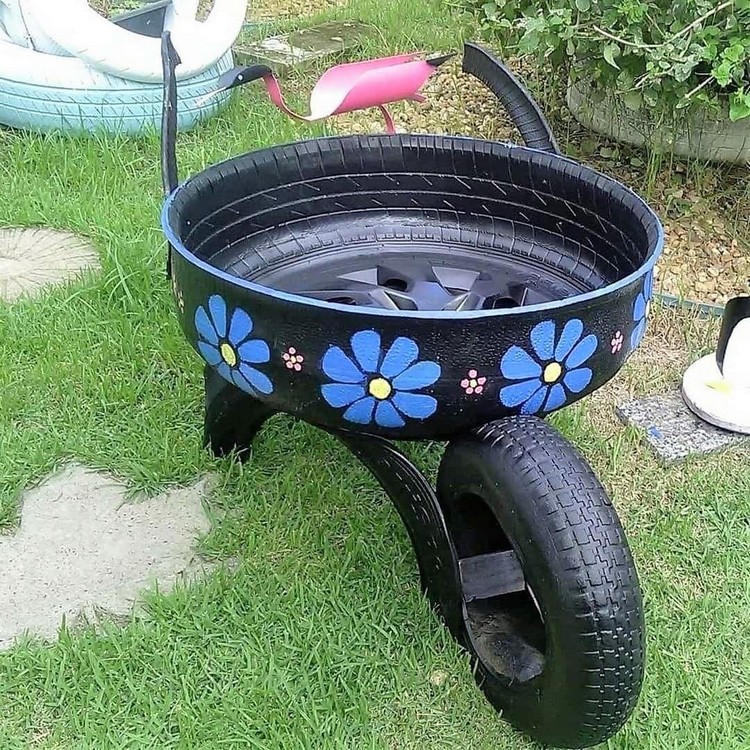 Old Recycled Tires Wheel Barrow