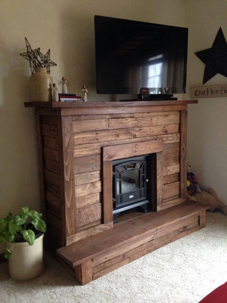 Wood Pallet Media Stand Fireplace