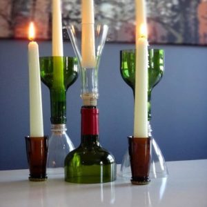 Recycled Glass Wine Bottle Candlestick Holders