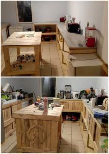 Pallet Kitchen Island Table and Cabinets