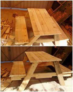 Pallet Table with Benches