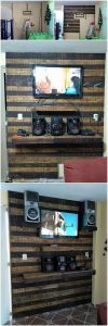 Pallet Wall Paneling with LED Holder and Media Shelf
