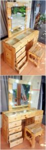 Pallet Dresser with Drawers and Stool