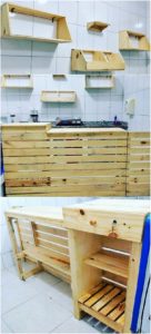 Pallet Wall Shelves and Kitchen Counter Table