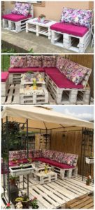 Pallet Garden Benches and Table with Garden Terrace