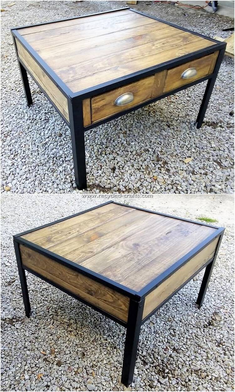 Wood Pallet Table with Drawers