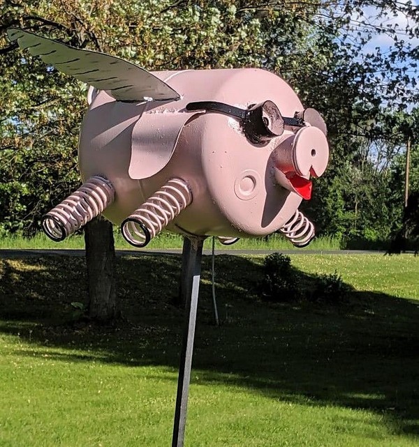 Recycled Flying Pig for Garden