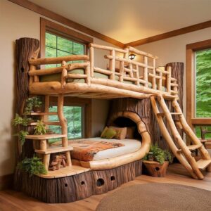 Wood Log Bunk Bed (4)