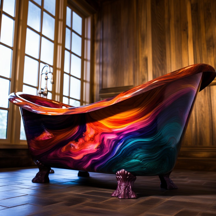 Wood and Epoxy Colorful Bathtub (3)