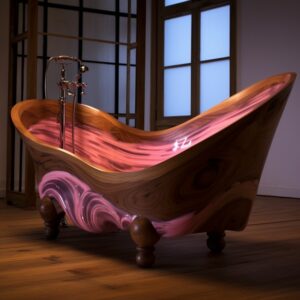 Wood and Epoxy Pink Colored Bathtub (2)