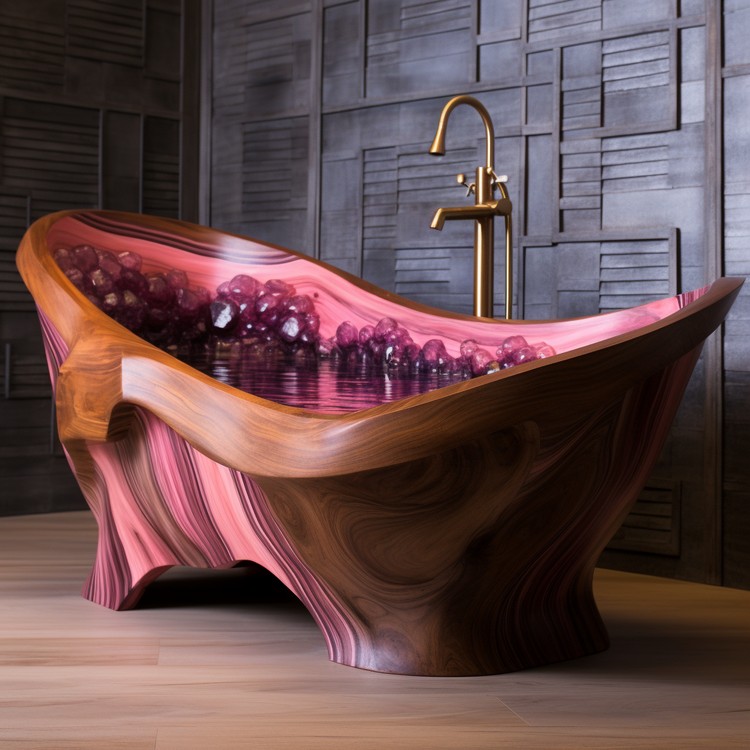 Wood and Epoxy Pink Colored Bathtub (4)