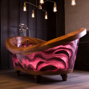 Wood and Epoxy Pink Colored Bathtub (5)