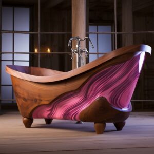Wood and Epoxy Pink Colored Bathtub (6)