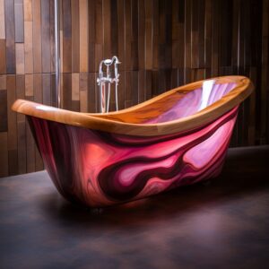 Wood and Epoxy Pink Colored Bathtub (8)