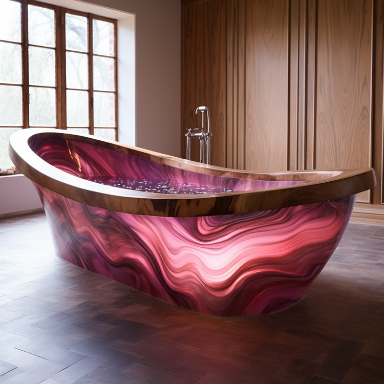 Wood and Epoxy Pink Colored Bathtub (9)